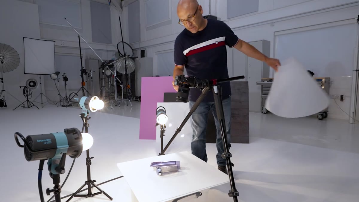 Side-by-side showing unlit product versus light cone result