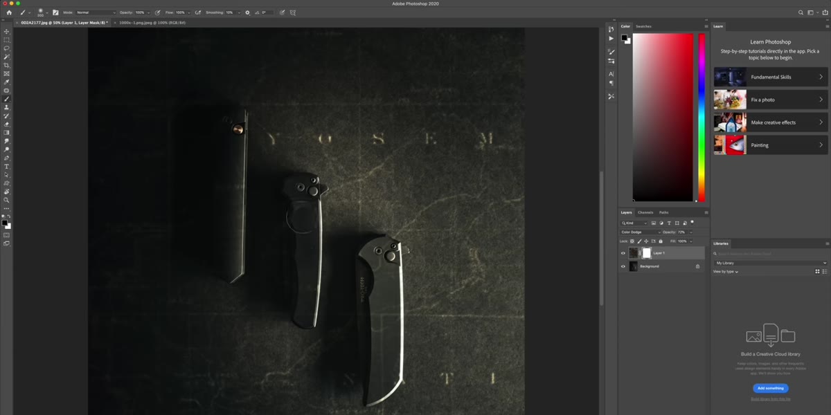 Layer mask being painted over the knife surfaces
