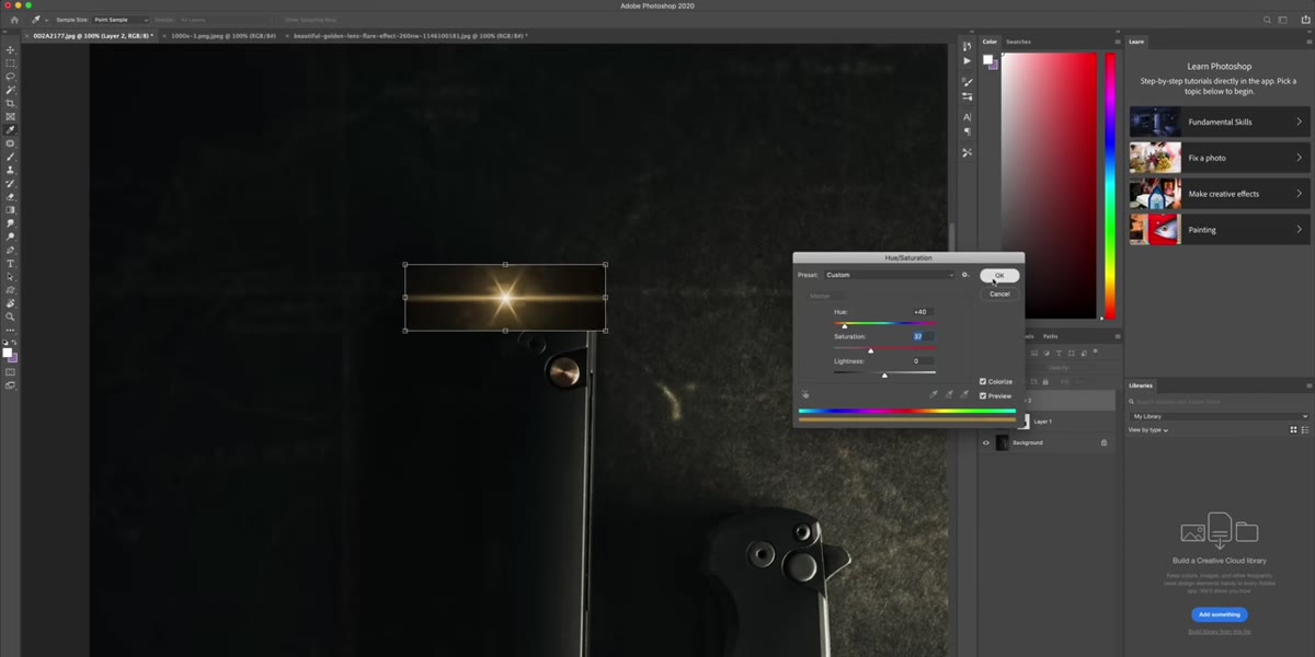 Lens flare being added near product highlight point