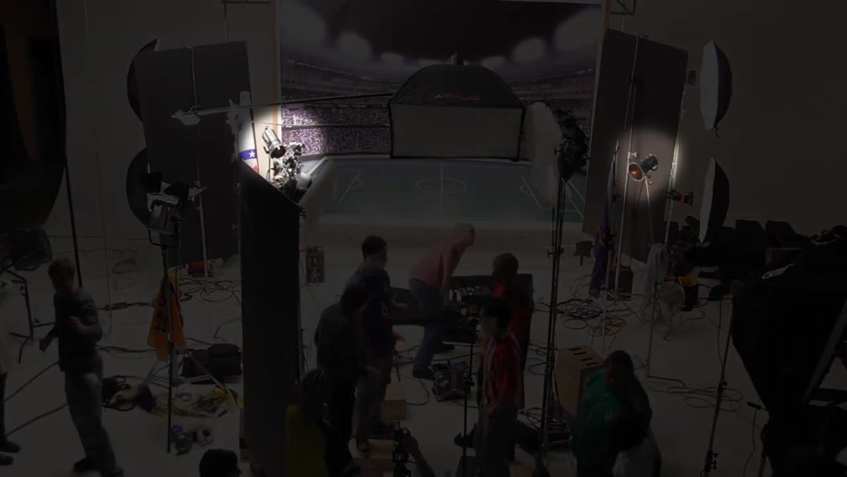 Grid spot rim lights targeting backs of subjects' heads, harder edge visible