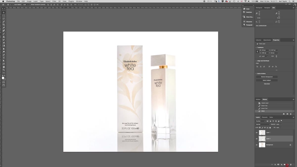White paint brush covering gap between repositioned product layers