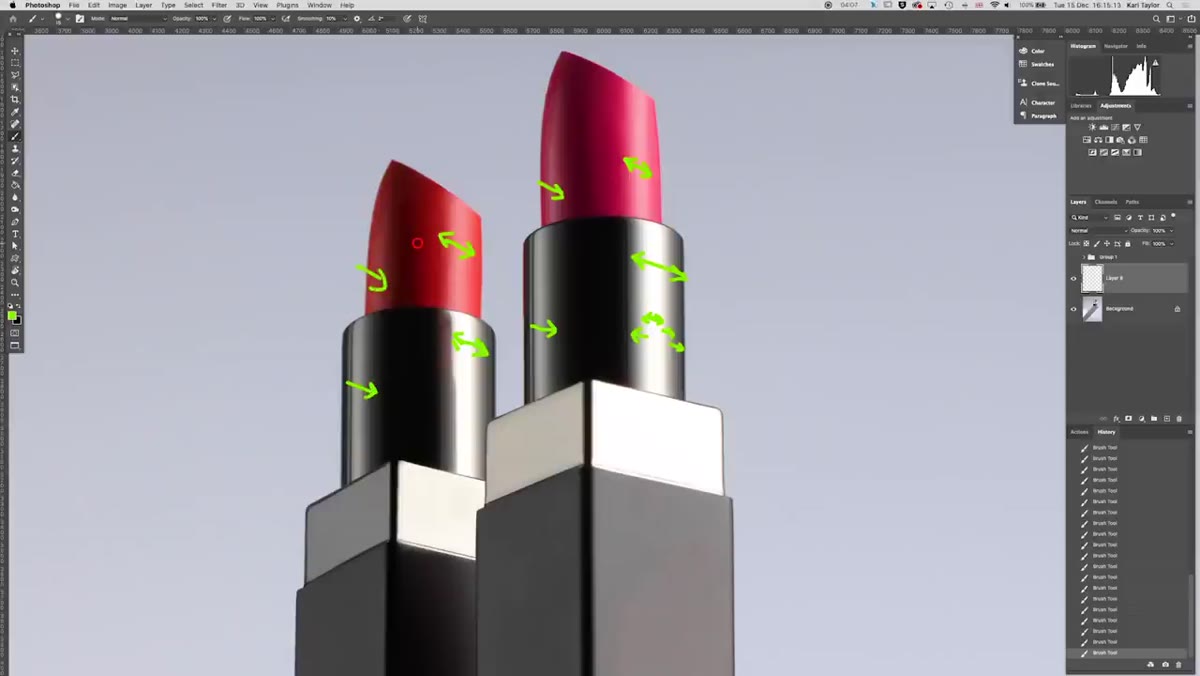 Mirror positioned to camera left bouncing fill light onto lipsticks