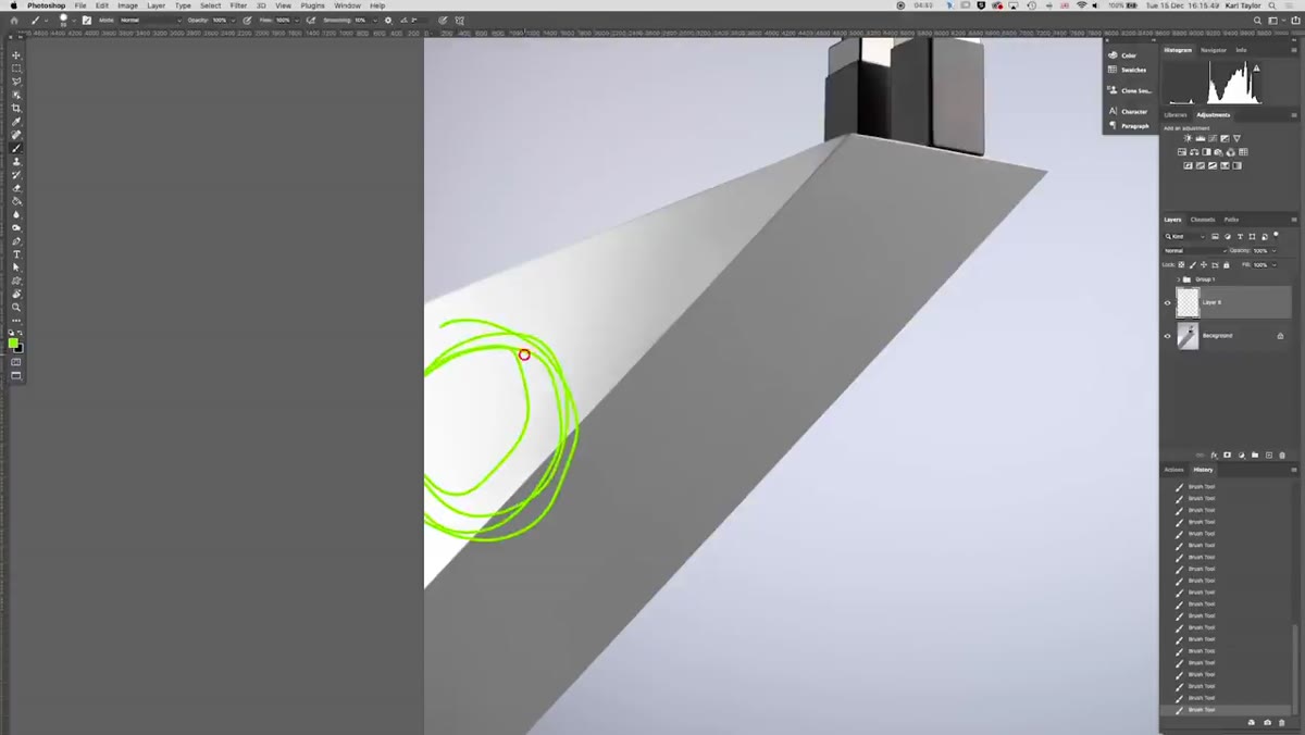 Small spotlight illuminating one section of the acrylic ledge