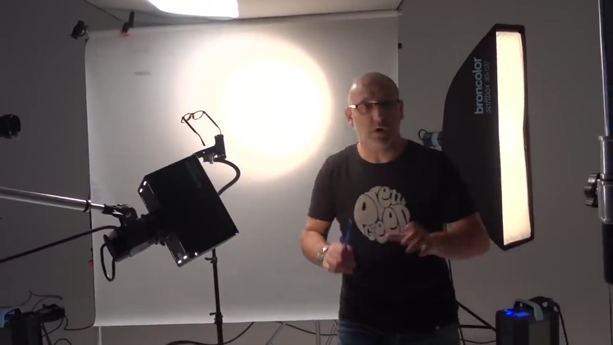Two strip boxes lighting a slightly off-white background