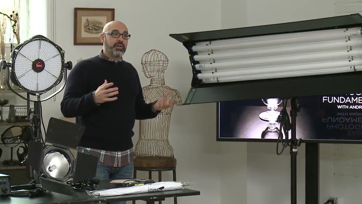 Andrew listing HMI, Fresnel, fluorescent, and LED panel types