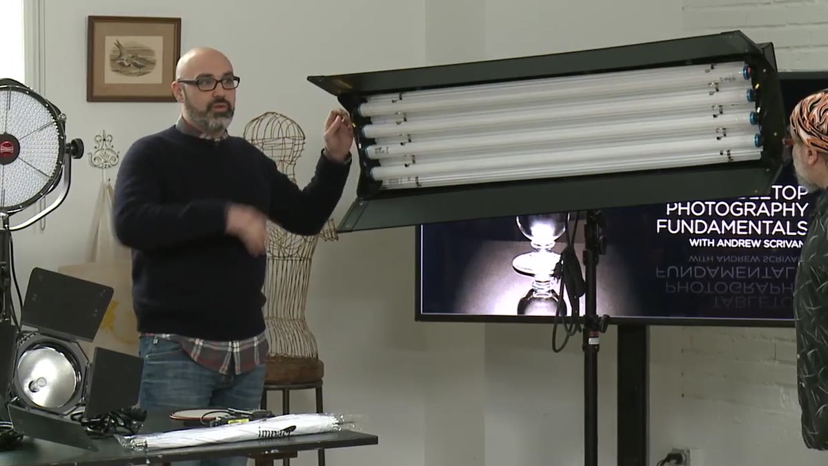 Scrivani pointing to individual bank switches on the Kino Flo panel