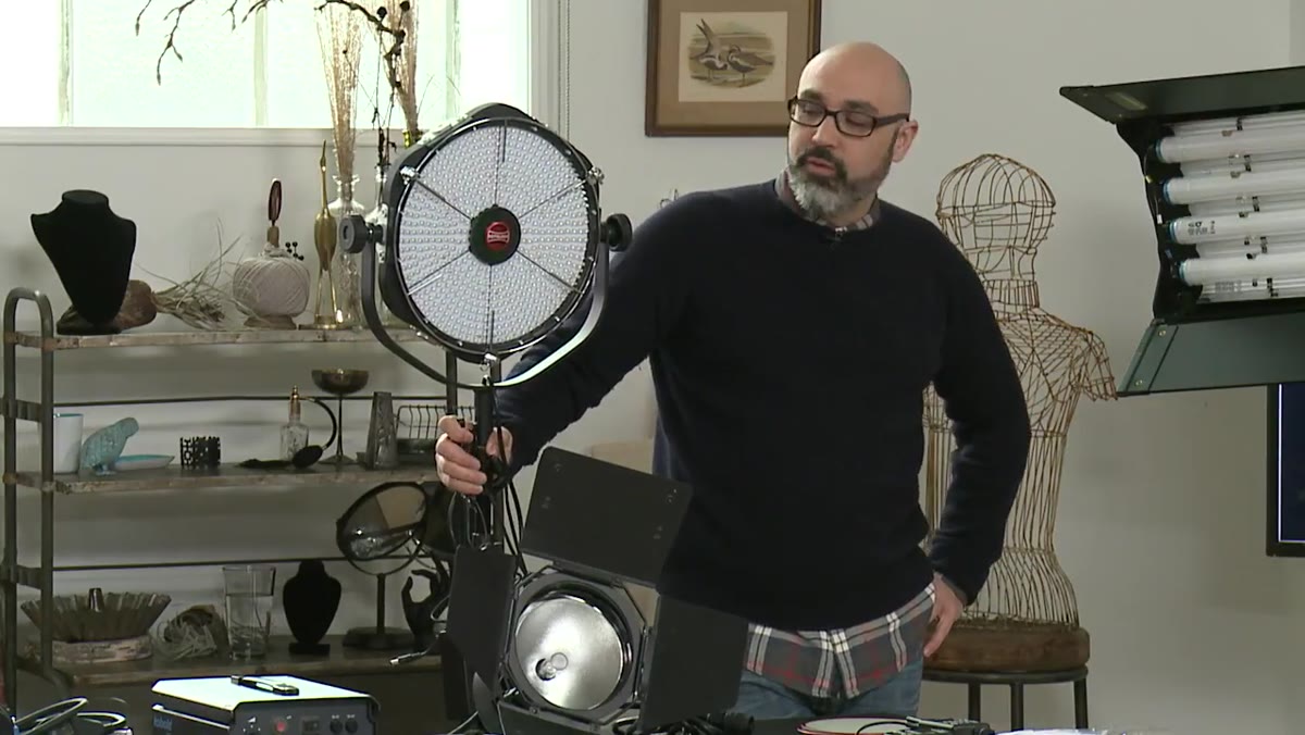 Scrivani demonstrating the Rotolight Anova 2 LED flood light and its 50-degree spread