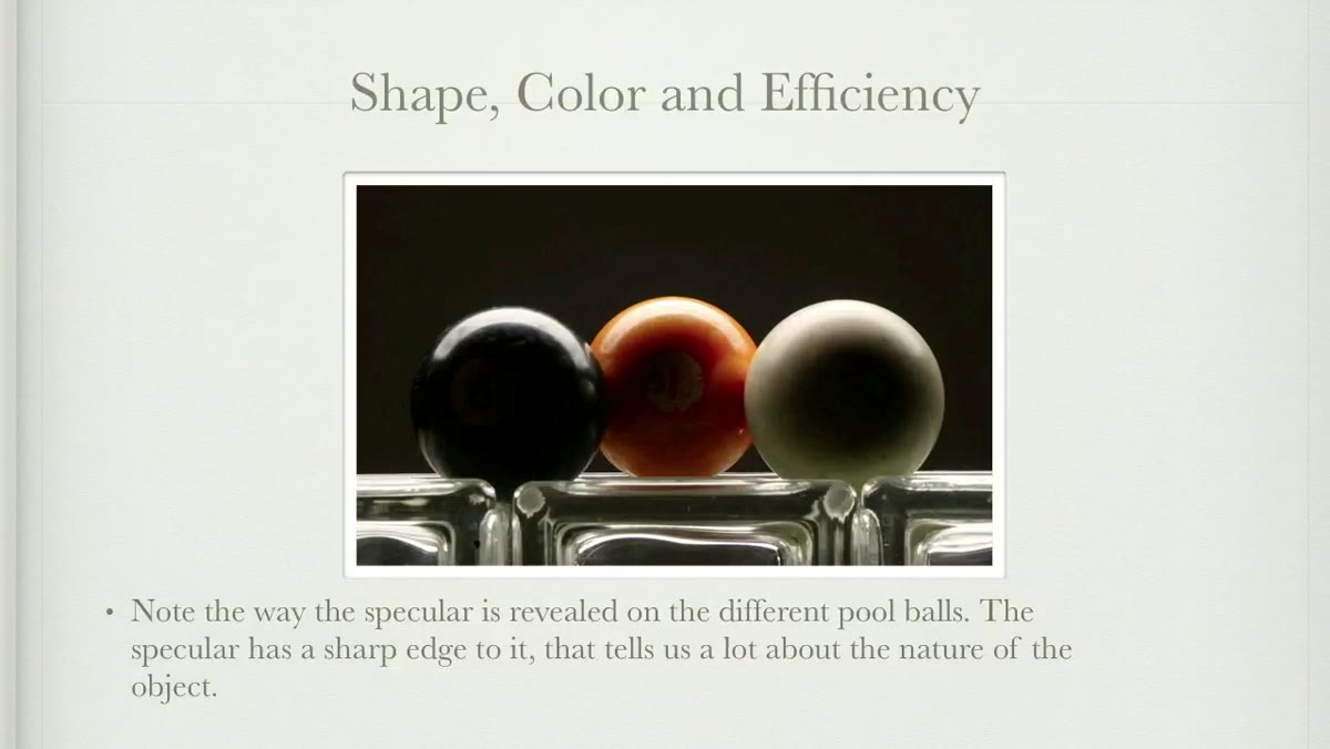 Three pool balls under strip light showing different highlight rendering