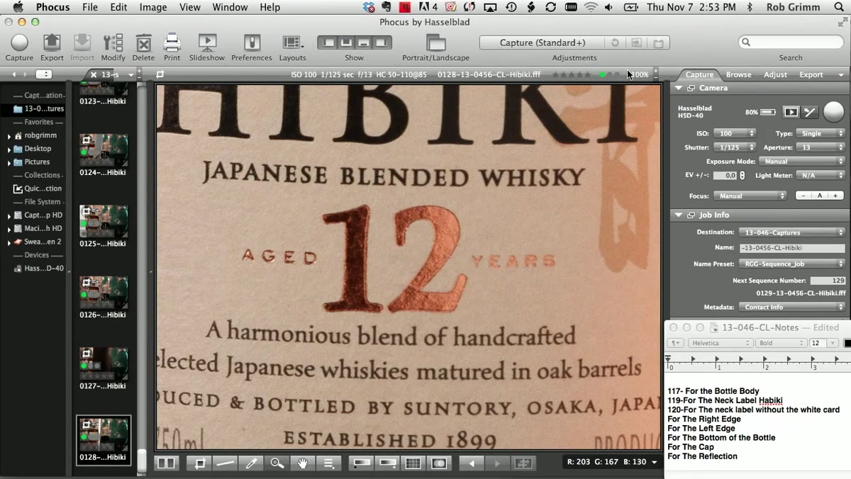 Photographer noting which card position corresponds to which bottle variant