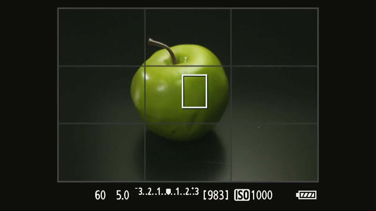 Diffusion panel positioned, showing softer light quality on the apple